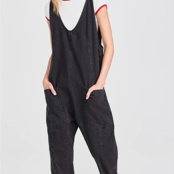 Free People Other - Free People Black Denim Overalls with Front Pockets